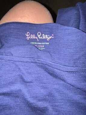 Lilly Pulitzer Navy Blue Pima Cotton dress with Pink Script Logo